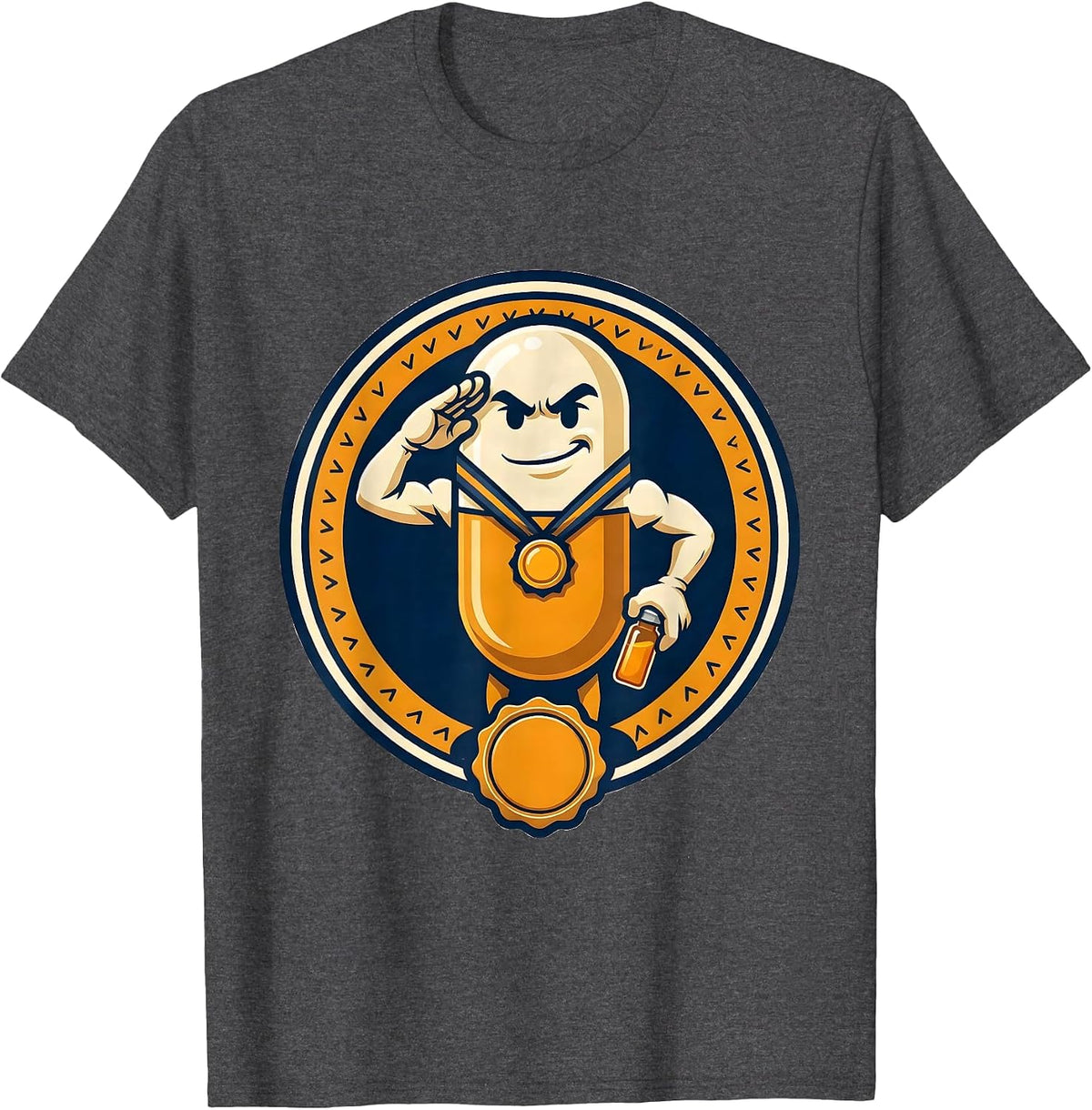 Capsule Mascot Pharmacy Tech Humor Pharmacist Gift T-Shirt, Men, Dark Heather Grey, Large - As Pictured