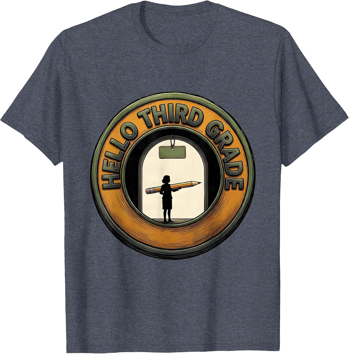 Hello Third Grade Playful First Day of School Kids Bow T-Shirt - Heather Blue