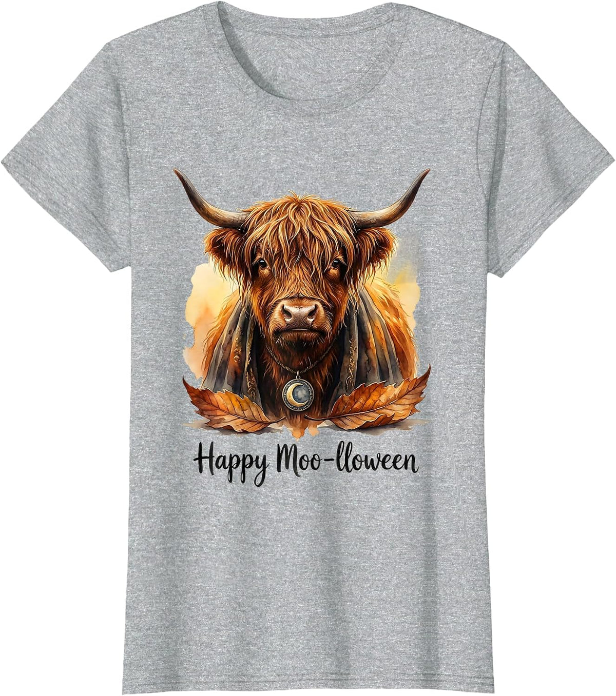 Happy Moo-lloween Whimsical Highland Cow Halloween Fall T-Shirt - Heather Grey