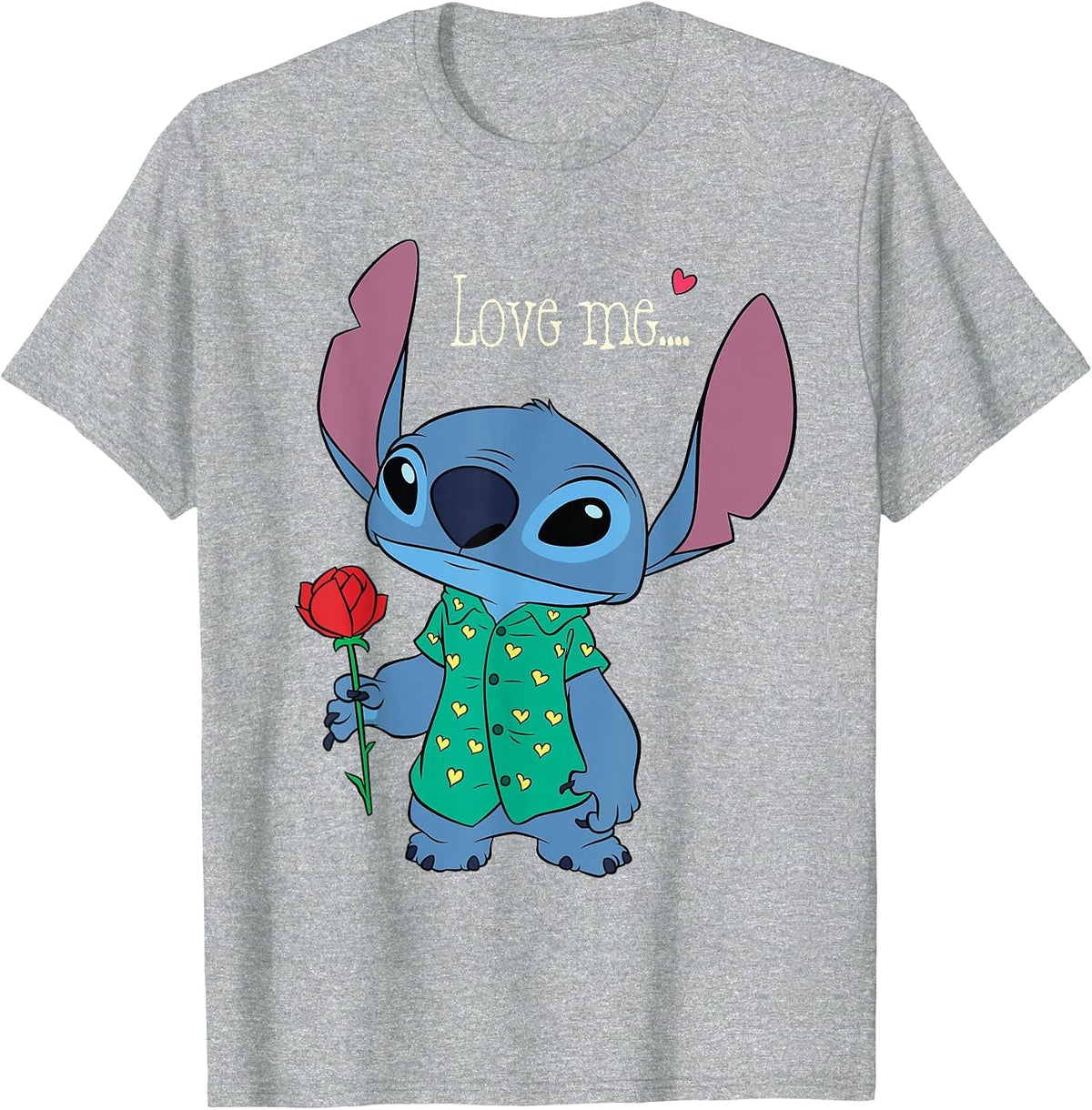 Disney Stitch Valentine's Day with Rose Love Me... T-Shirt - Heather Grey