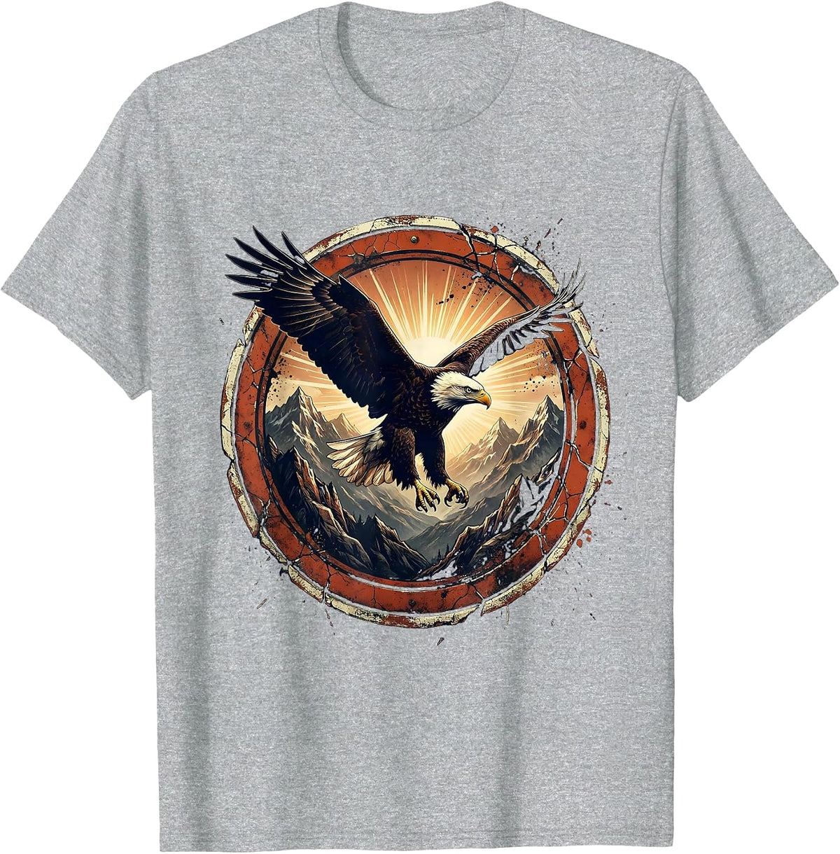 Men's Bald Eagle Soaring Over Mountain Range T-Shirt - Heather Grey