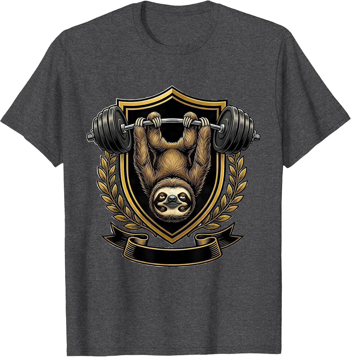 Men's Lazy Sloth Gym Weightlifting Funny Workout T-Shirt - Dark Heather Grey