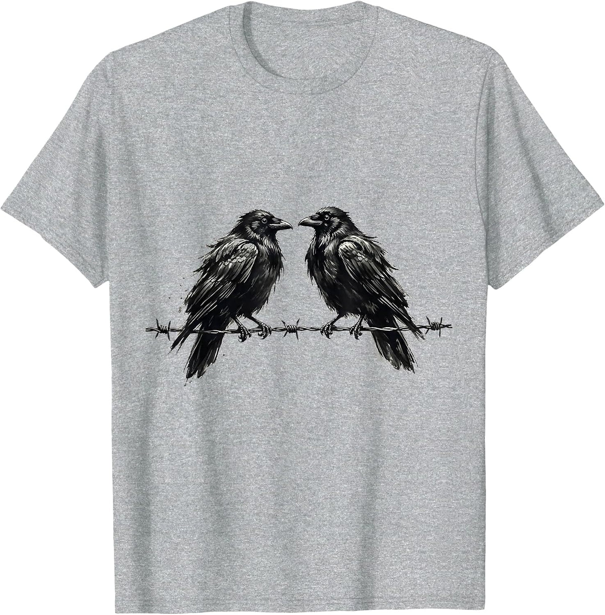 Men's Two Crows on Barbed Wire Illustration T-Shirt - Heather Grey