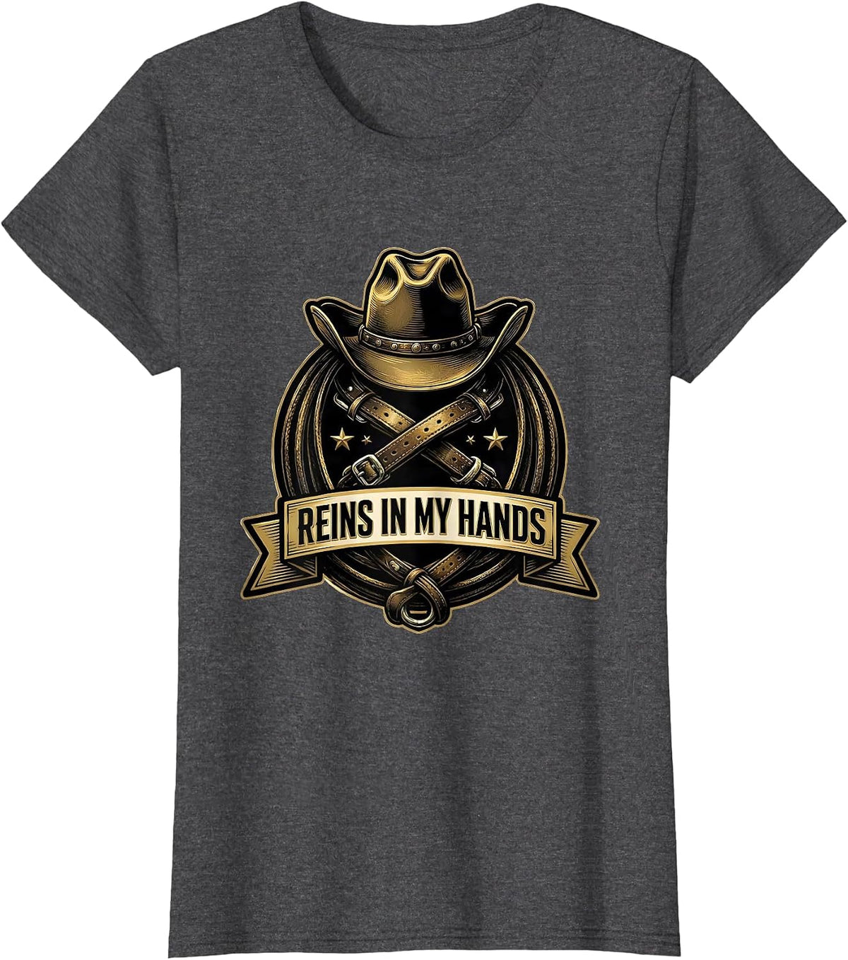 Women's Reins In My Hands Cowgirl Graphic Design T-Shirt - Dark Heather Grey