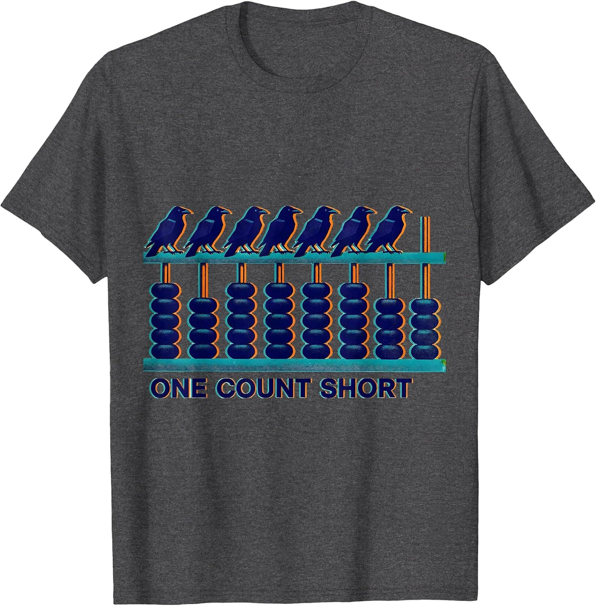 Men's Murder, One Count Short Risograph Crow Pun Bird Lover Humor T-Shirt - Dark Heather Grey