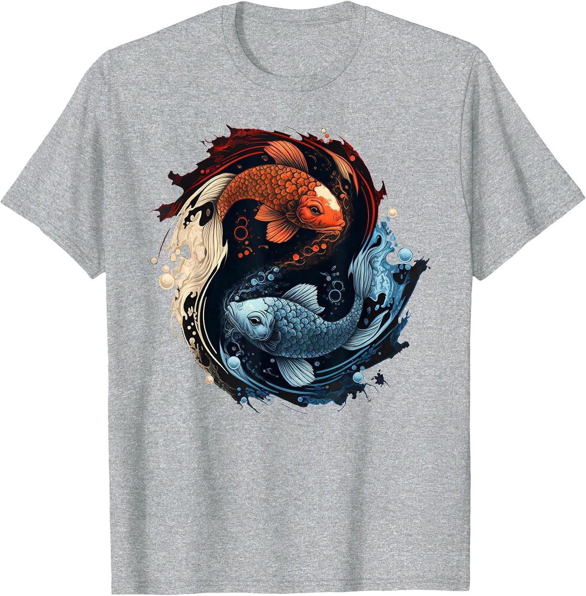 Koi Fish Yin Yang T-Shirt - Heather Grey