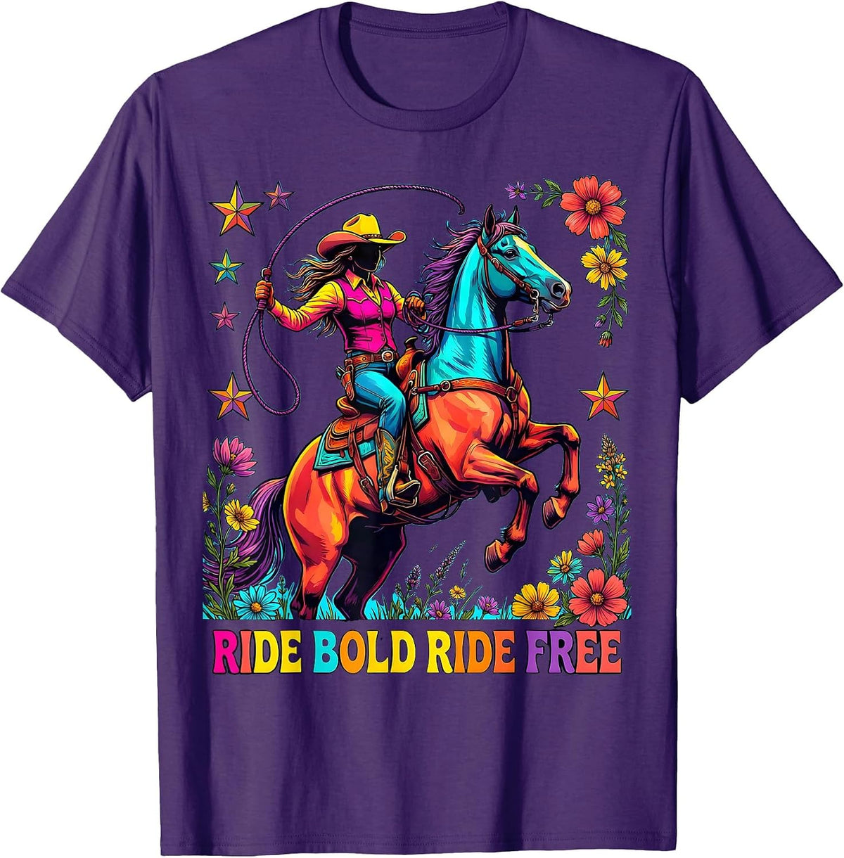 Men's Ride Bold Ride Free Cowgirl Design for Girls T-Shirt - Purple