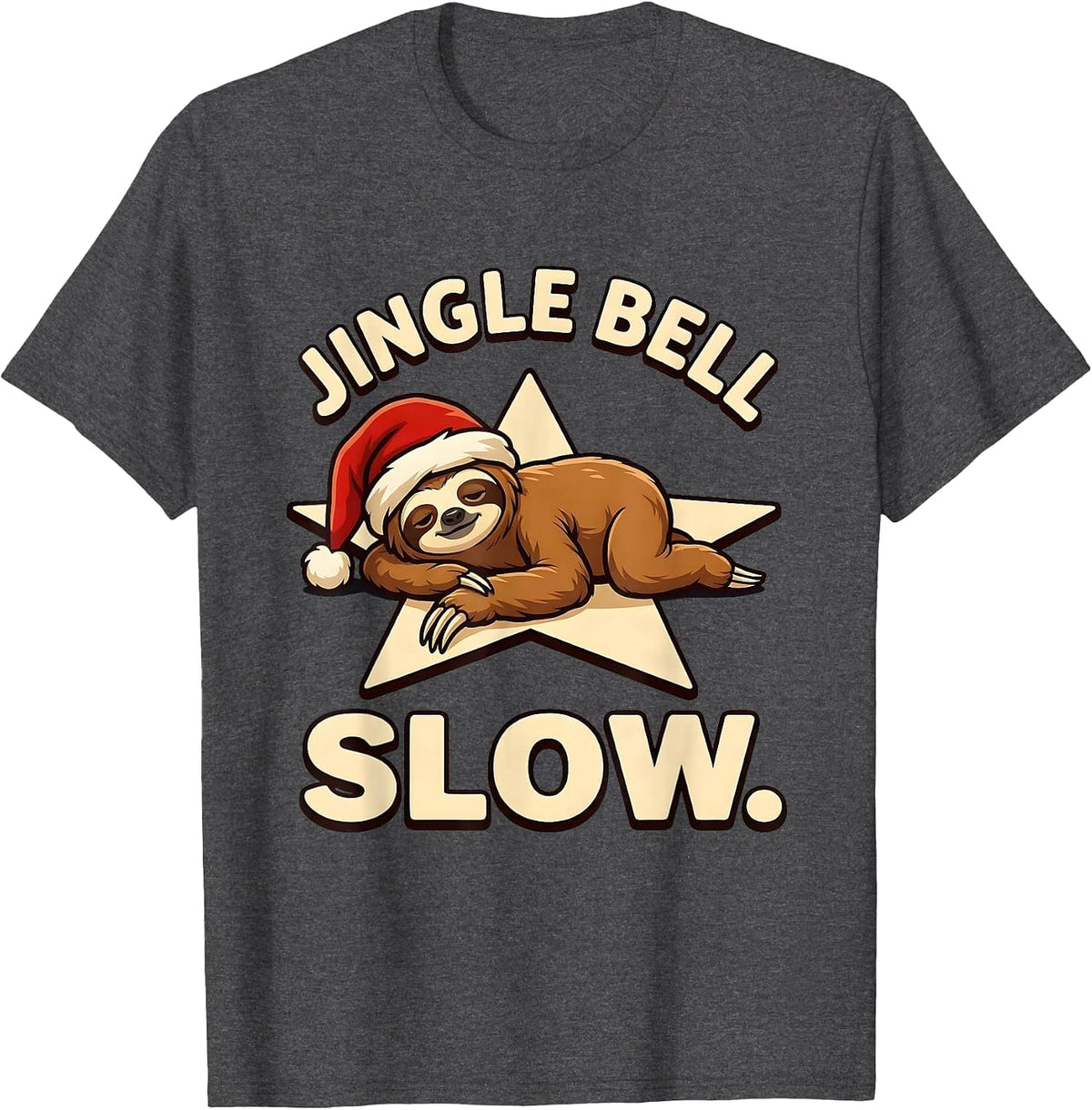 Men's Jingle Bell Slow Funny Sloth Lover Christmas Ugly Sweater T-Shirt - Dark Heather Grey