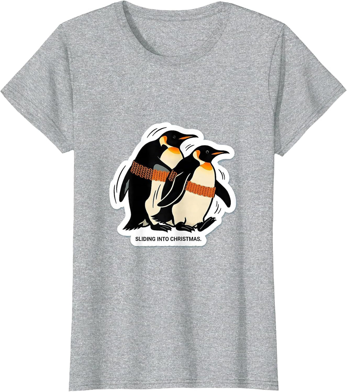 Sliding Into Christmas Funny Penguin Lover Ugly Holiday T-Shirt - Heather Grey