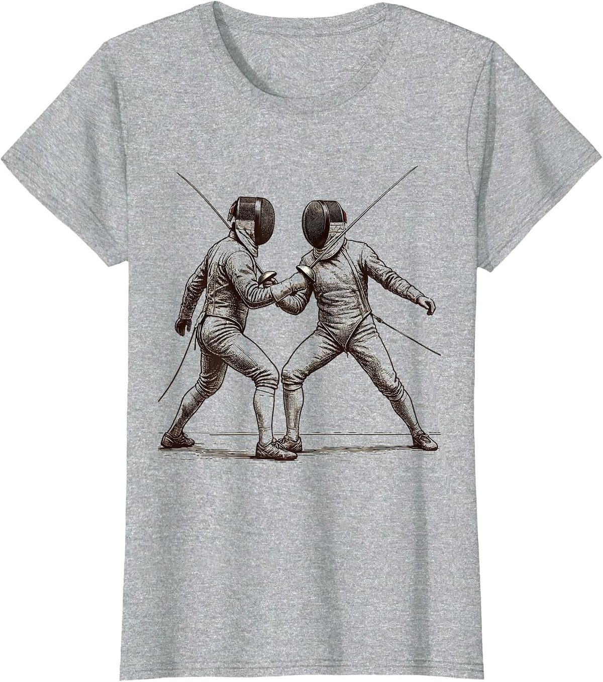Masked Fencers Lunge Humor Fencing Fan Novelty T-Shirt - Heather Grey