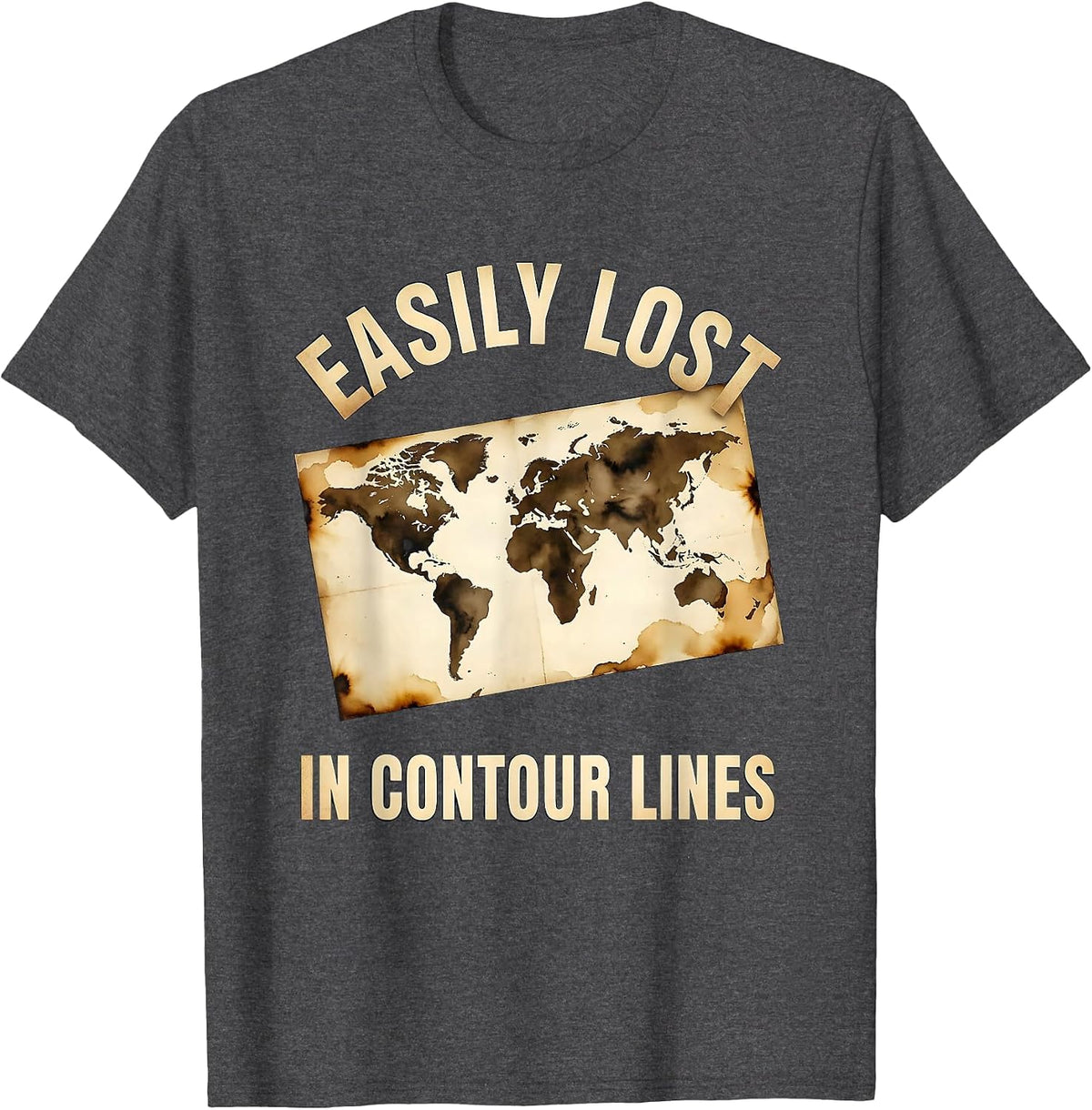 Easily Lost In Contour Lines Funny Geography Teacher T-Shirt - Dark Heather Grey