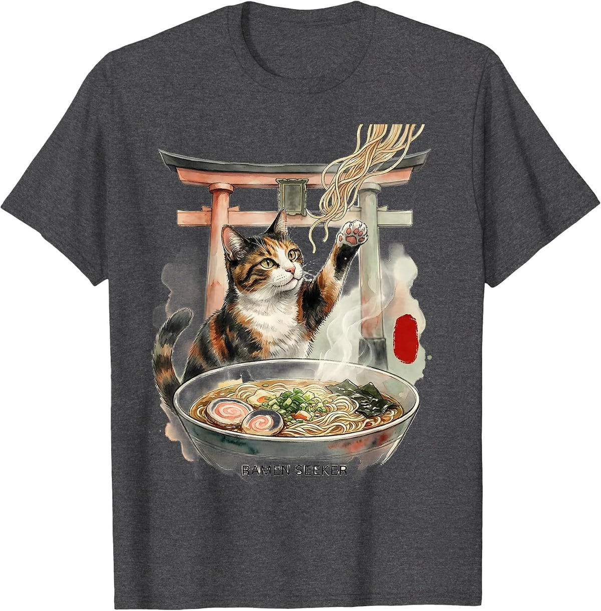 Ramen Seeker Watercolor Cat Japanese Kawaii Anime Gift T-Shirt - Dark Heather Grey
