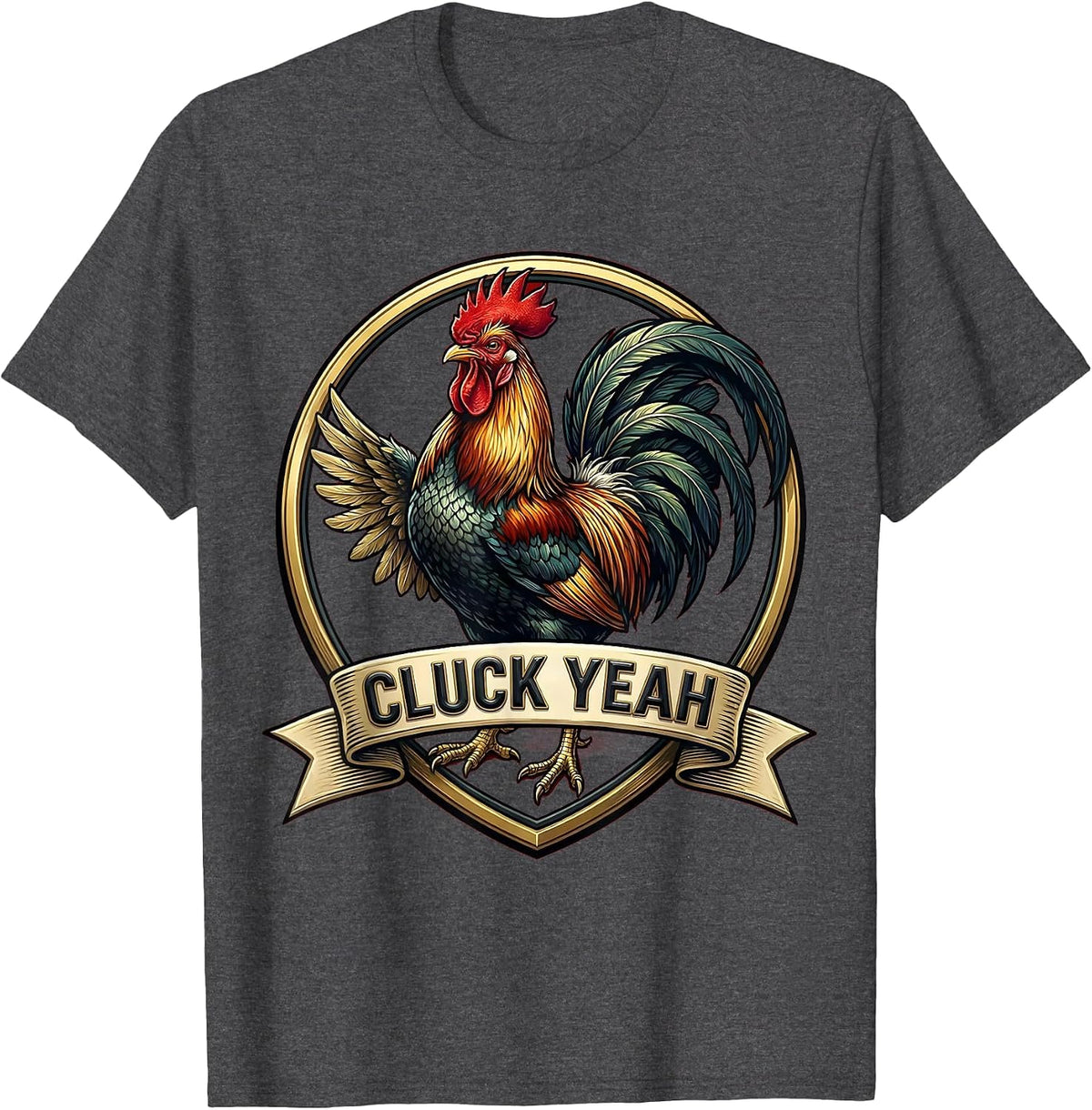 Men's Cluck Yeah Funny Chicken Design T-Shirt - Dark Heather Grey