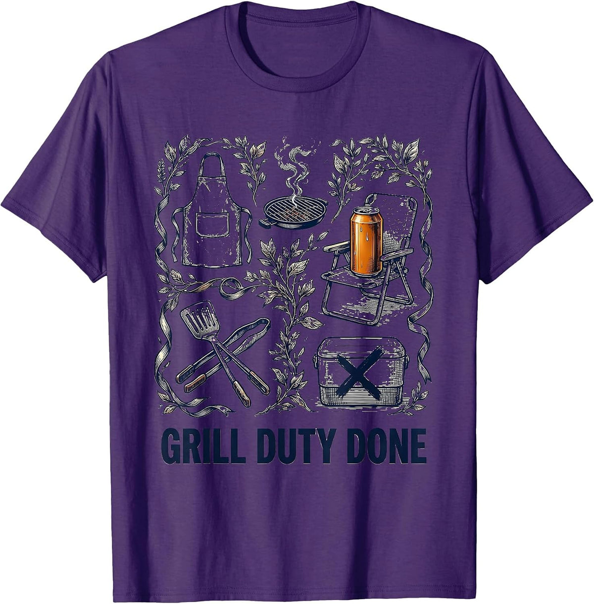 Men's Grill Duty Done Funny Labor Day Beer Cookout Humor T-Shirt - Purple
