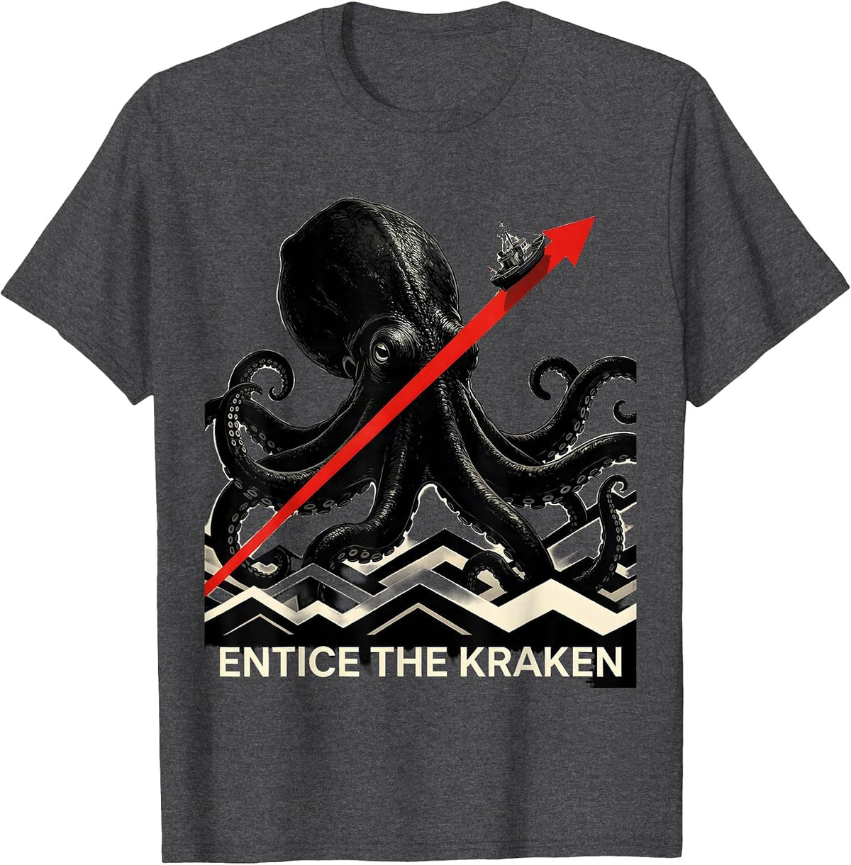 Entice The Kraken Constructivist Poster Octopus Lover T-Shirt - Dark Heather Grey