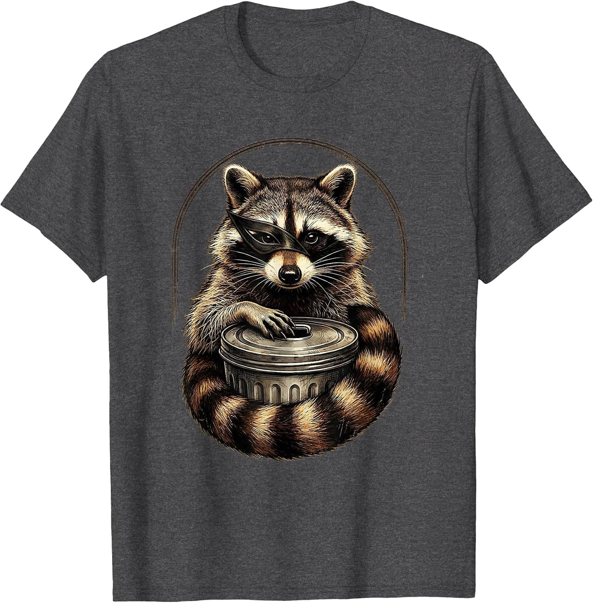 Men's Raccoon Portrait Vintage Funny Animal Humor T-Shirt - Dark Heather Grey