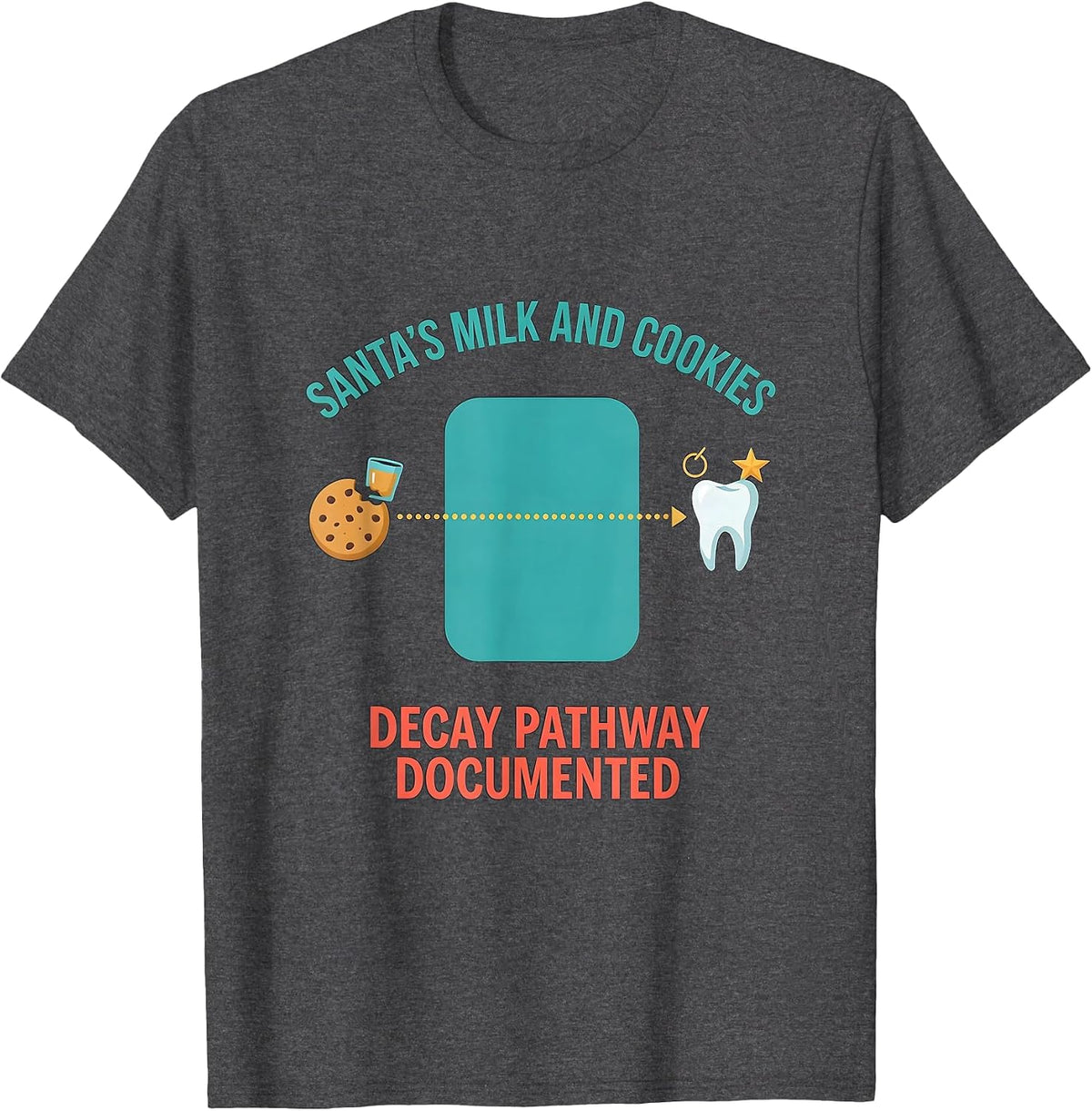 Santa's Milk and Cookies: Decay Pathway Documented Dentist T-Shirt - Dark Heather Grey
