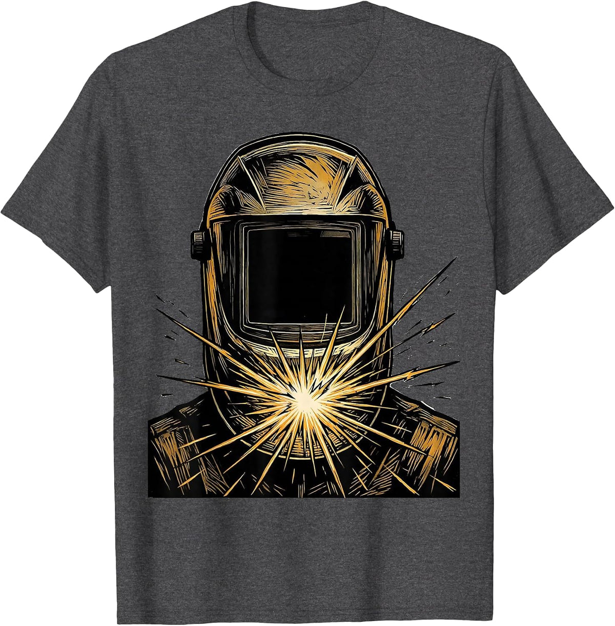 Men's Welder Masked Face Arc Flash Graphic Tee T-Shirt - Dark Heather Grey