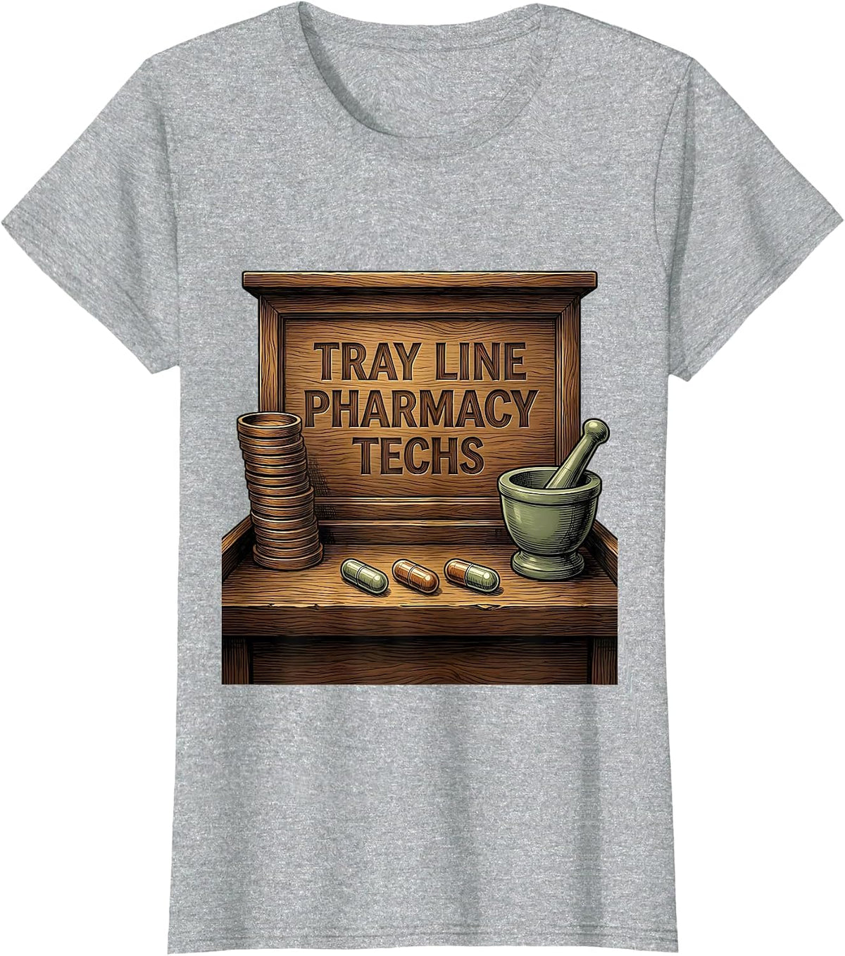 Tray Line Pharmacy Techs Funny Pharmacy Technician Pun T-Shirt - Heather Grey
