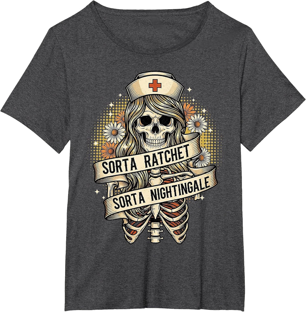 Sorta Ratchet Sorta Nightingale Nurse Funny Halloween Retro T-Shirt - Dark Heather Grey