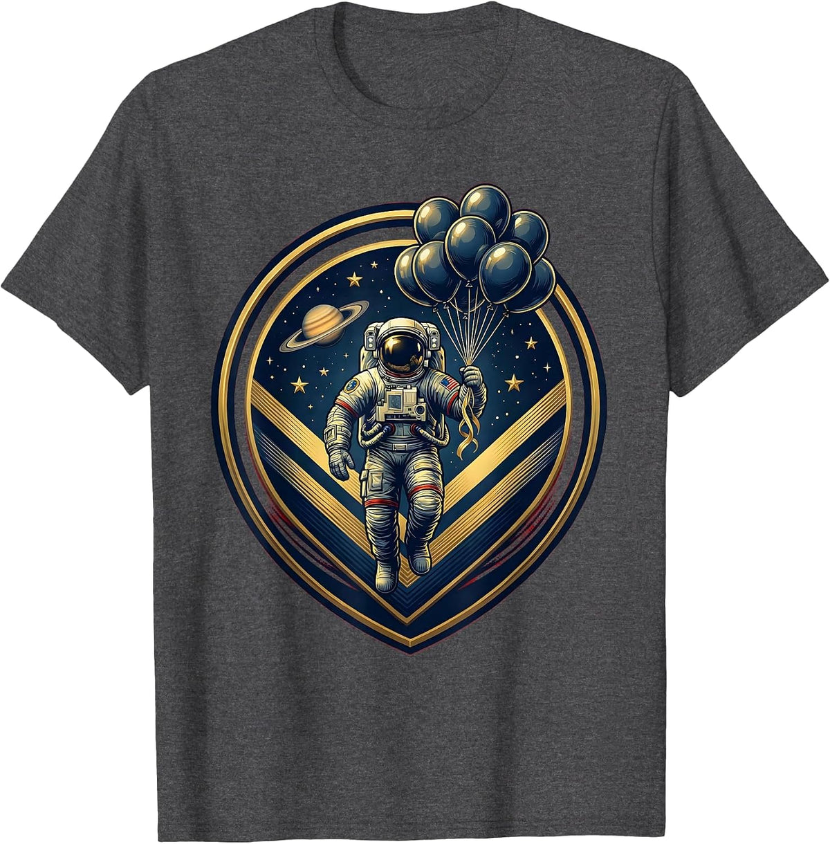 Astronaut Birthday Balloons Floating in Space T-Shirt - Dark Heather Grey