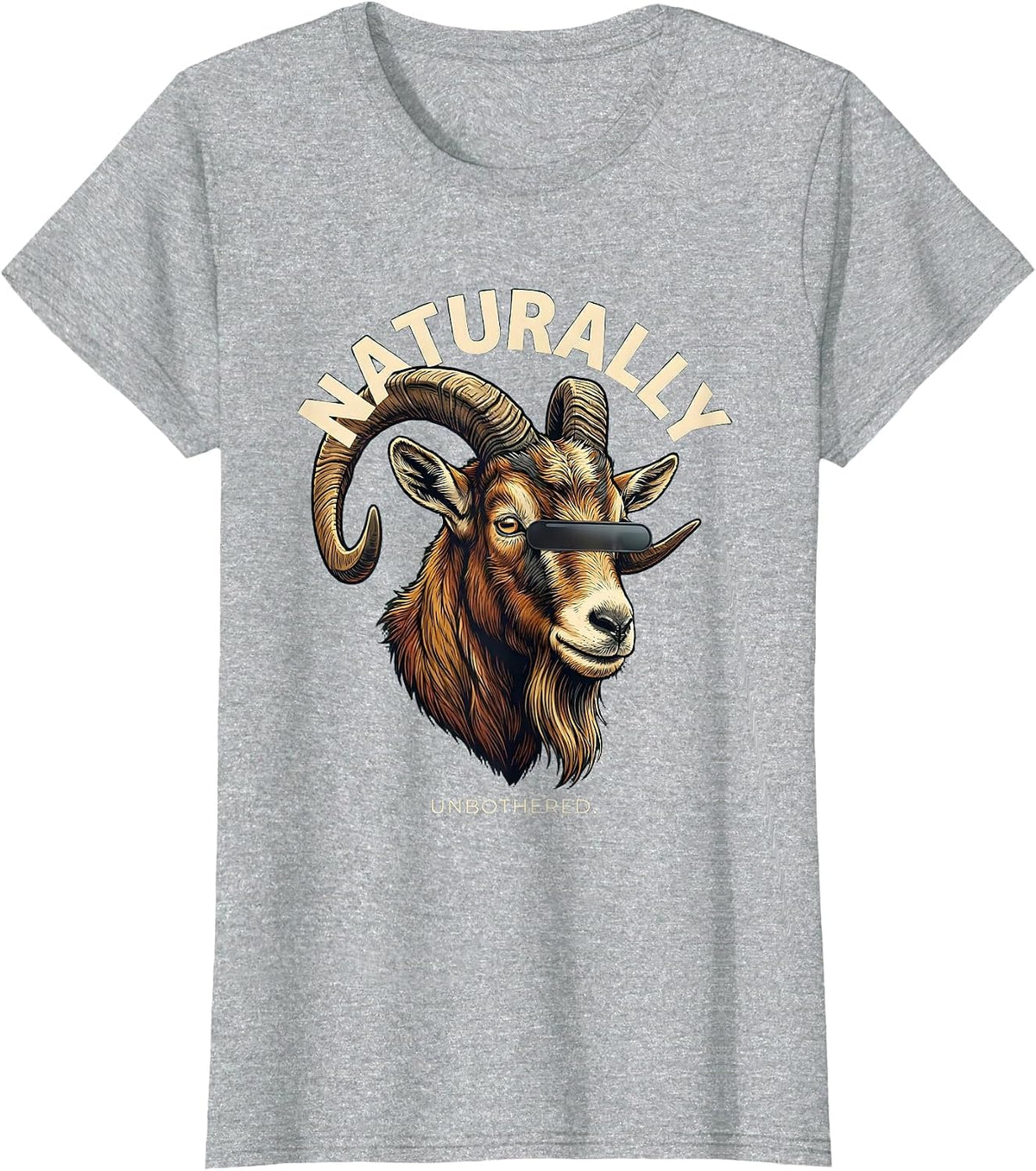 Naturally Unbothered Illustration Cool Goat with Sunglasses T-Shirt - Heather Grey