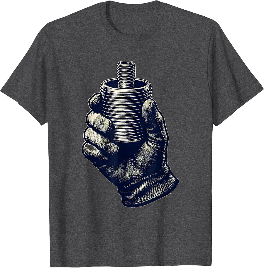 Men's Pipe Coupling Funny Plumber Pipefitter Occupational Humor T-Shirt - Dark Heather Grey
