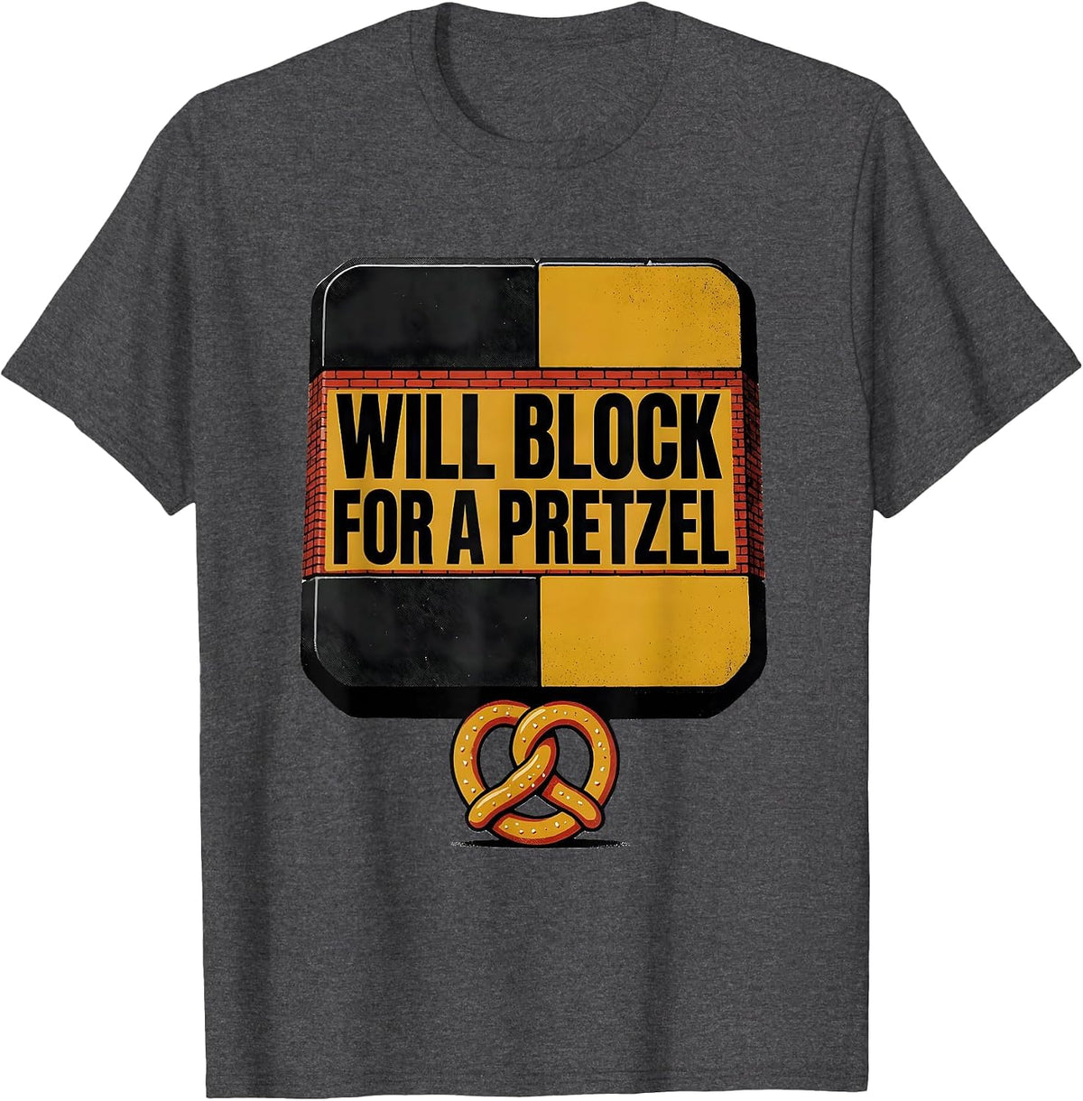 Men's Will Block For A Pretzel Funny Football Lineman Offense T-Shirt - Dark Heather Grey