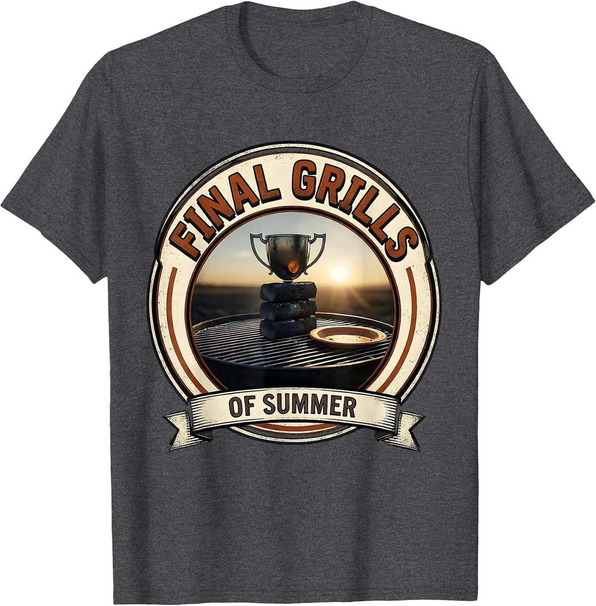Final Grills Of Summer BBQ Pitmaster Last Cookout Humor T-Shirt - Dark Heather Grey