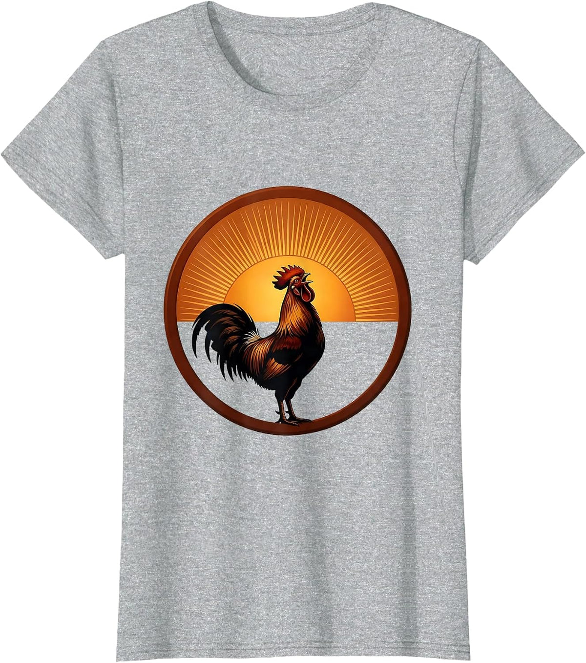 Women's Hello Rooster Crowing at Rising Sun Illustration T-Shirt - Heather Grey