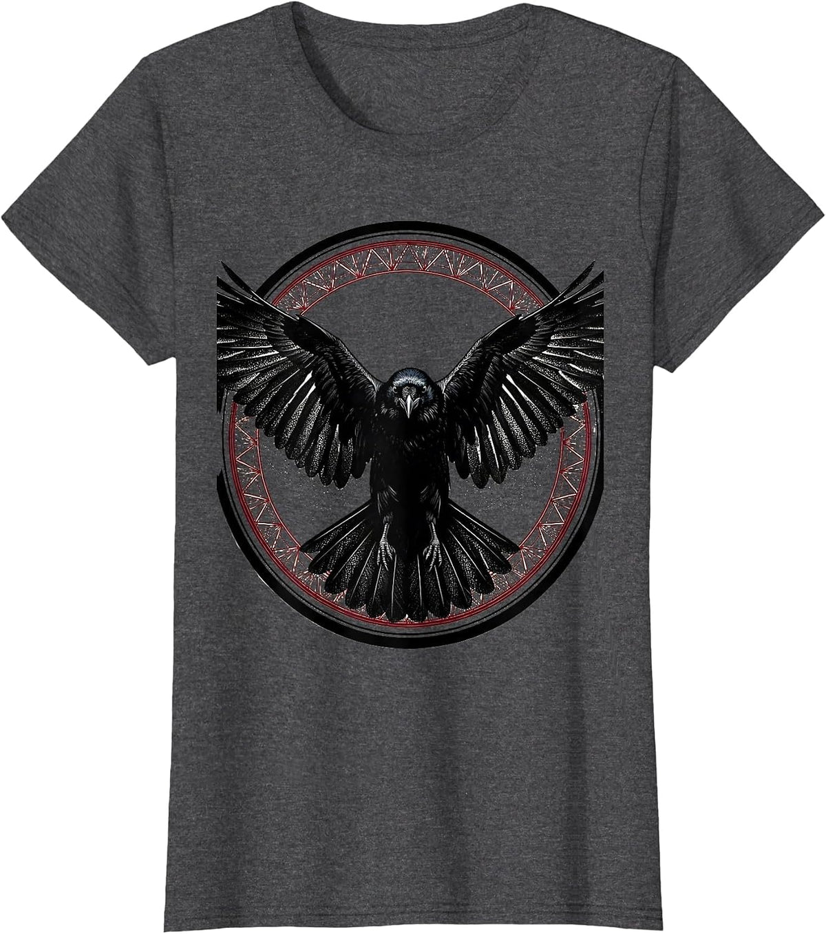 Women's Crow In Flight Spread Wings Bird Art Design T-Shirt - Dark Heather Grey