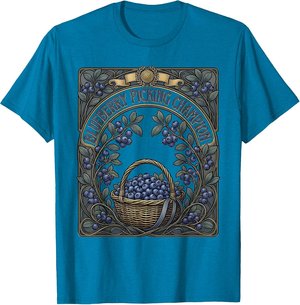 Blueberry Picking Champion Red White and Blue Design T-Shirt - Sapphire Blue