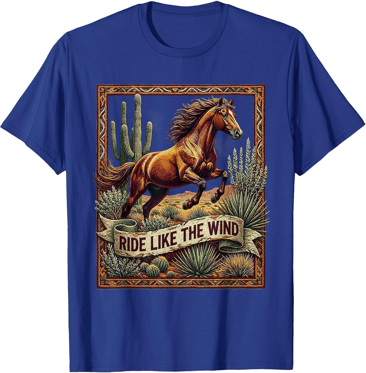 Ride Like the Wind Cowboy Graphic Design T-Shirt - Royal Blue
