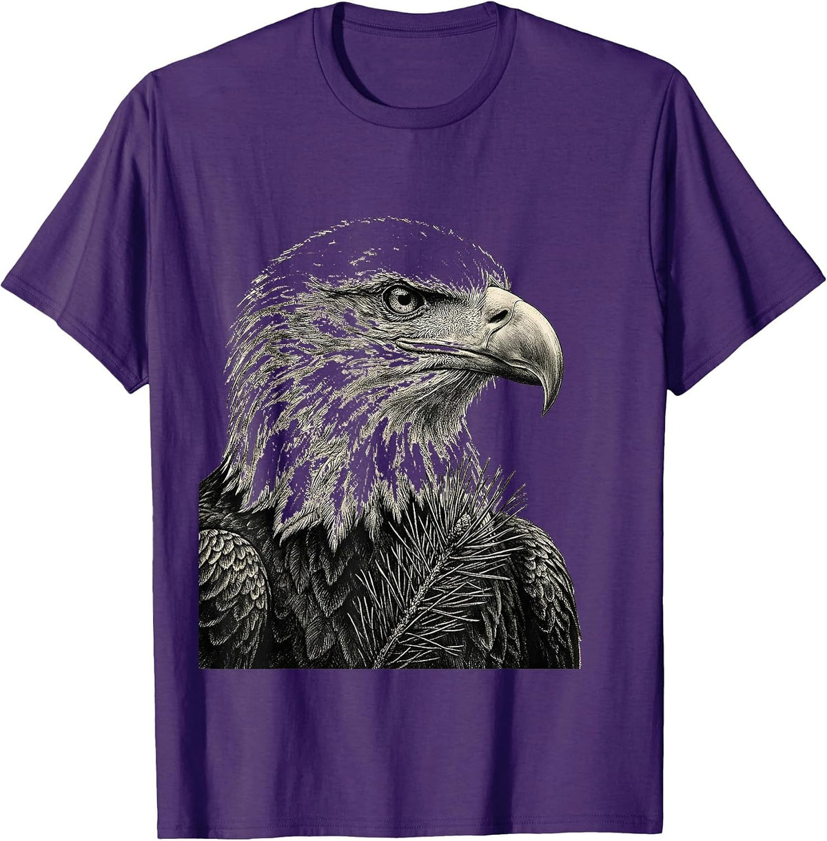 Men's Bald Eagle Head Monochromatic Wildlife Portrait T-Shirt - Purple