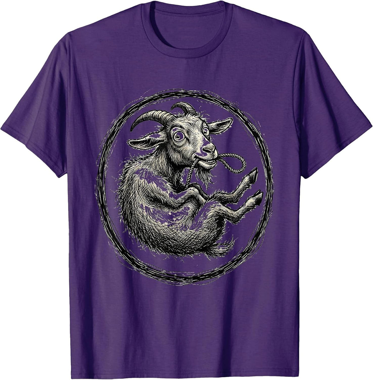 Men's Goat Eating Its Own Leash Funny Animal Art T-Shirt - Purple