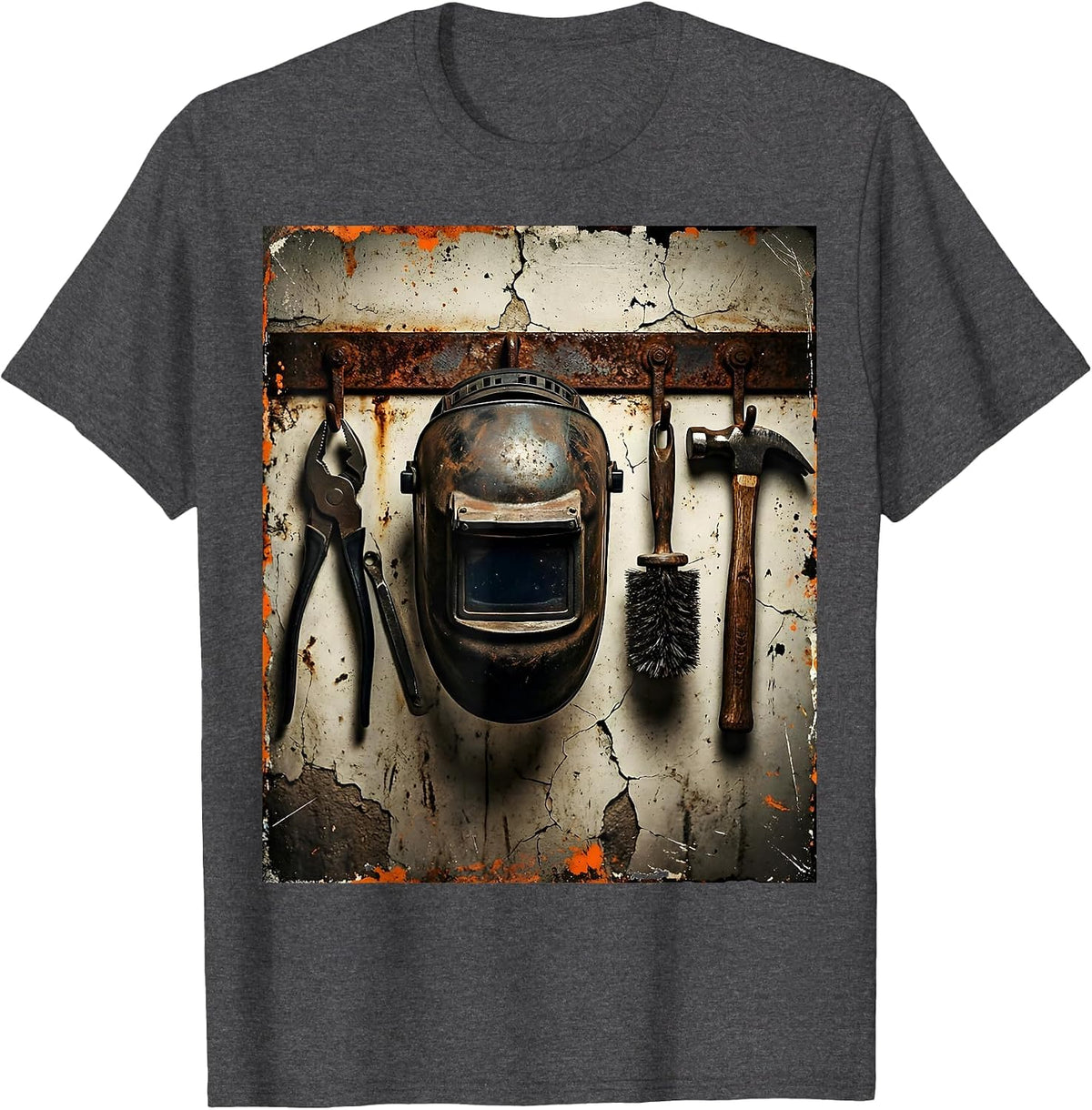 Welder Mask Workshop Wall Tools Illustration T-Shirt - Dark Heather Grey