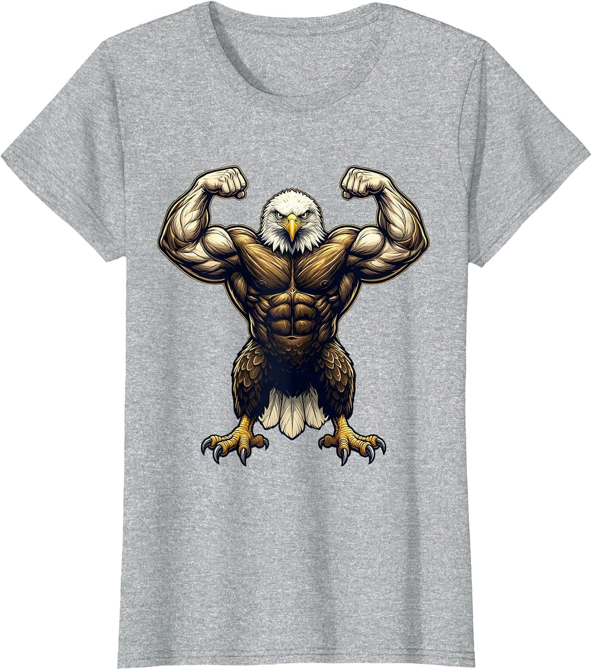 Bald Eagle Flexing Huge Muscles Funny Graphic T-Shirt - Heather Grey