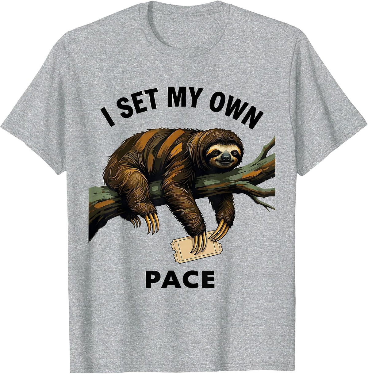 Men's I Set My Own Pace Funny Sloth Lazy Humor Animal Lover Gift T-Shirt - Heather Grey