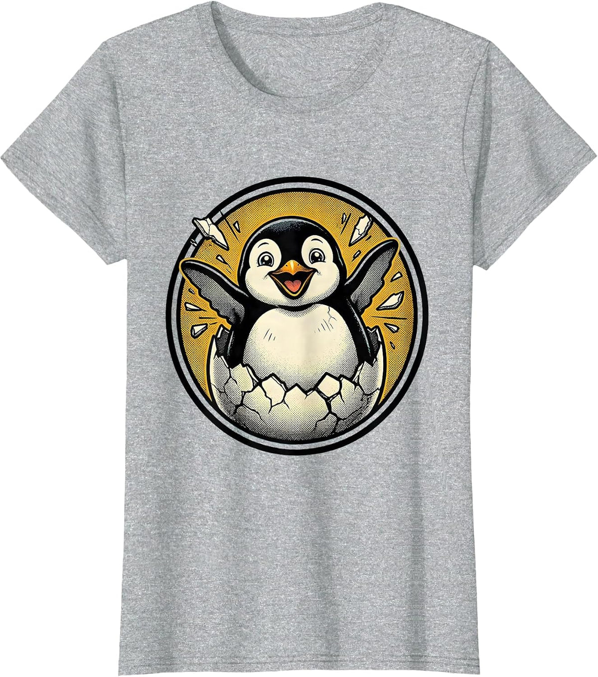 Women's Baby Penguin Hatching From Egg Cute Graphic T-Shirt - Heather Grey
