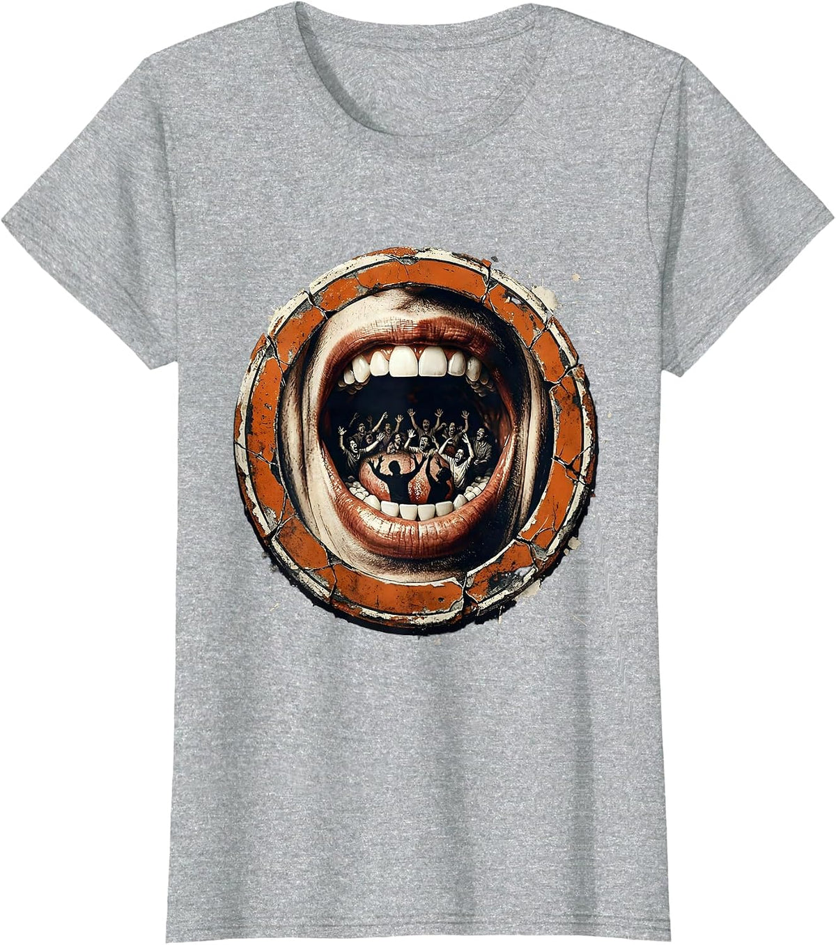 Women's Open Mouth Tiny People Talking Graphic Tee T-Shirt - Heather Grey