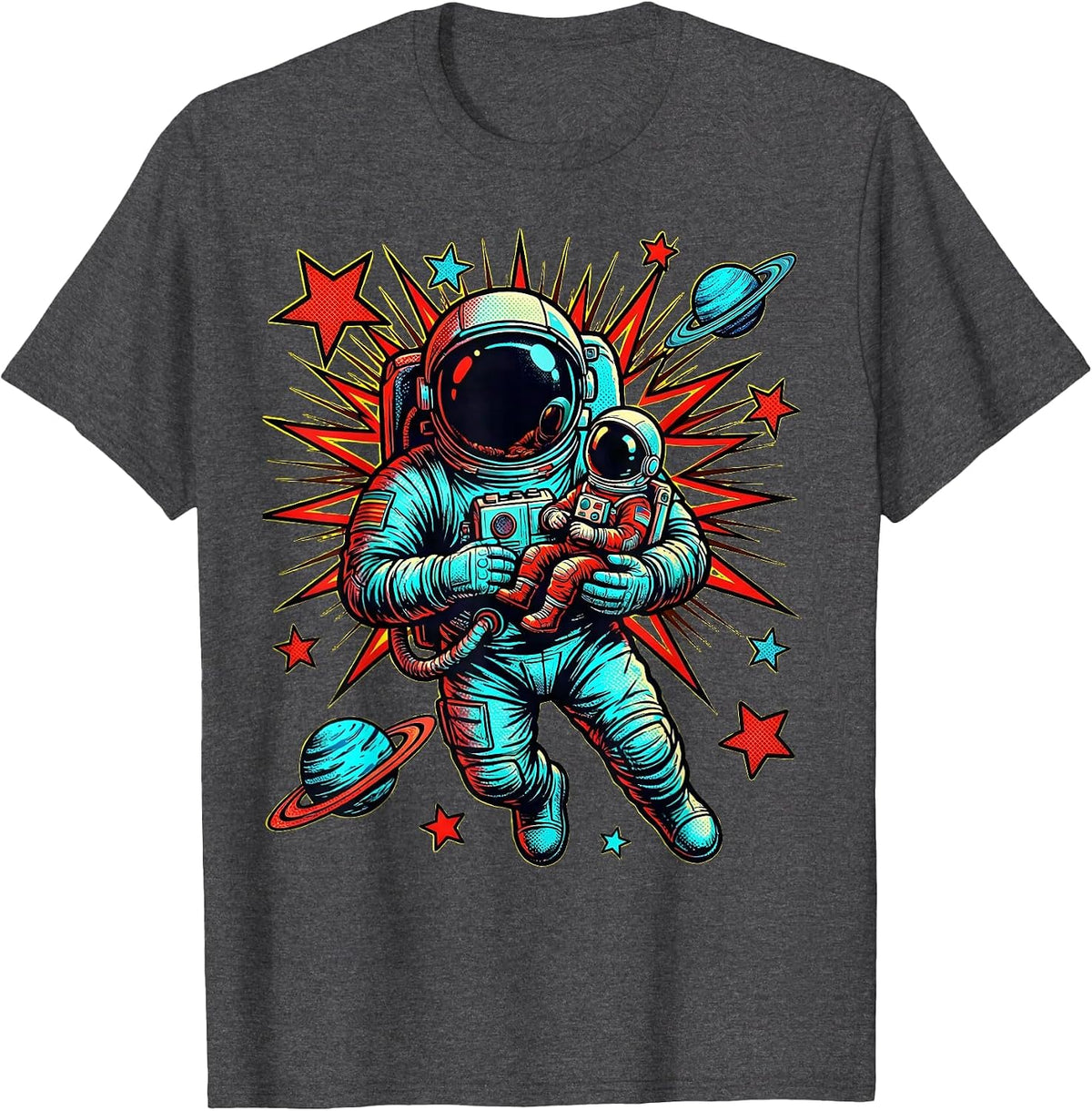 Men's Astronaut Dad and Child Floating in Space T-Shirt - Dark Heather Grey