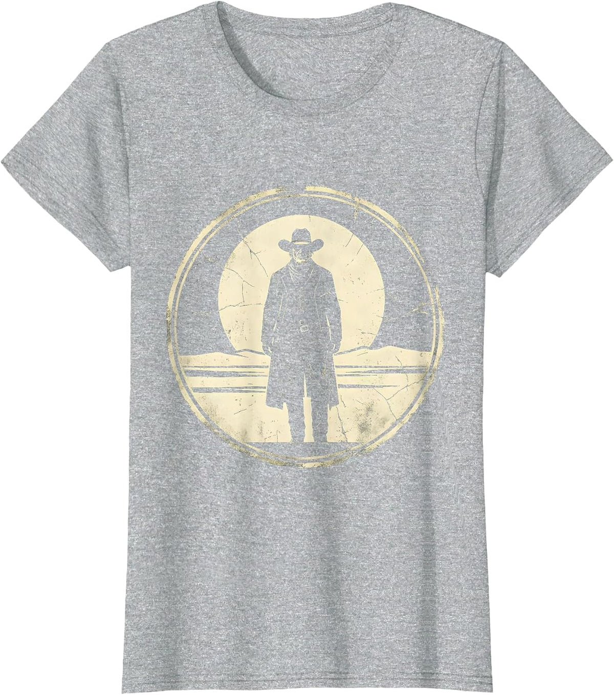 Lone Cowboy Silhouette Desert Sunset Graphic T-Shirt - Heather Grey