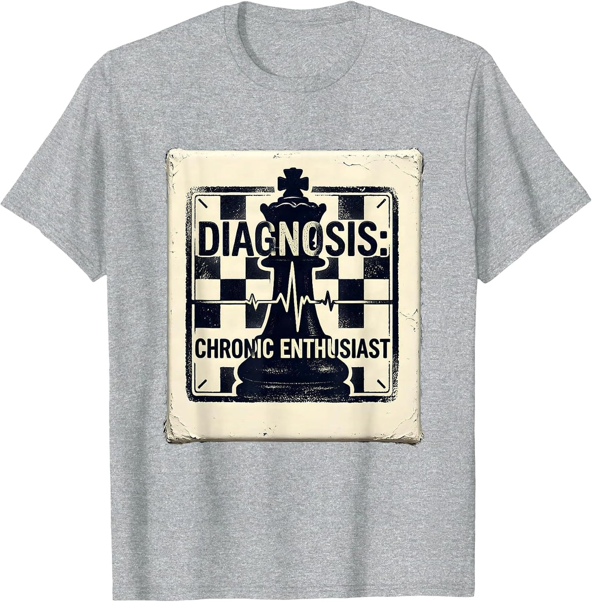 Men's Diagnosis: Chronic Enthusiast Vintage Chessboard Hobby Fan T-Shirt - Heather Grey
