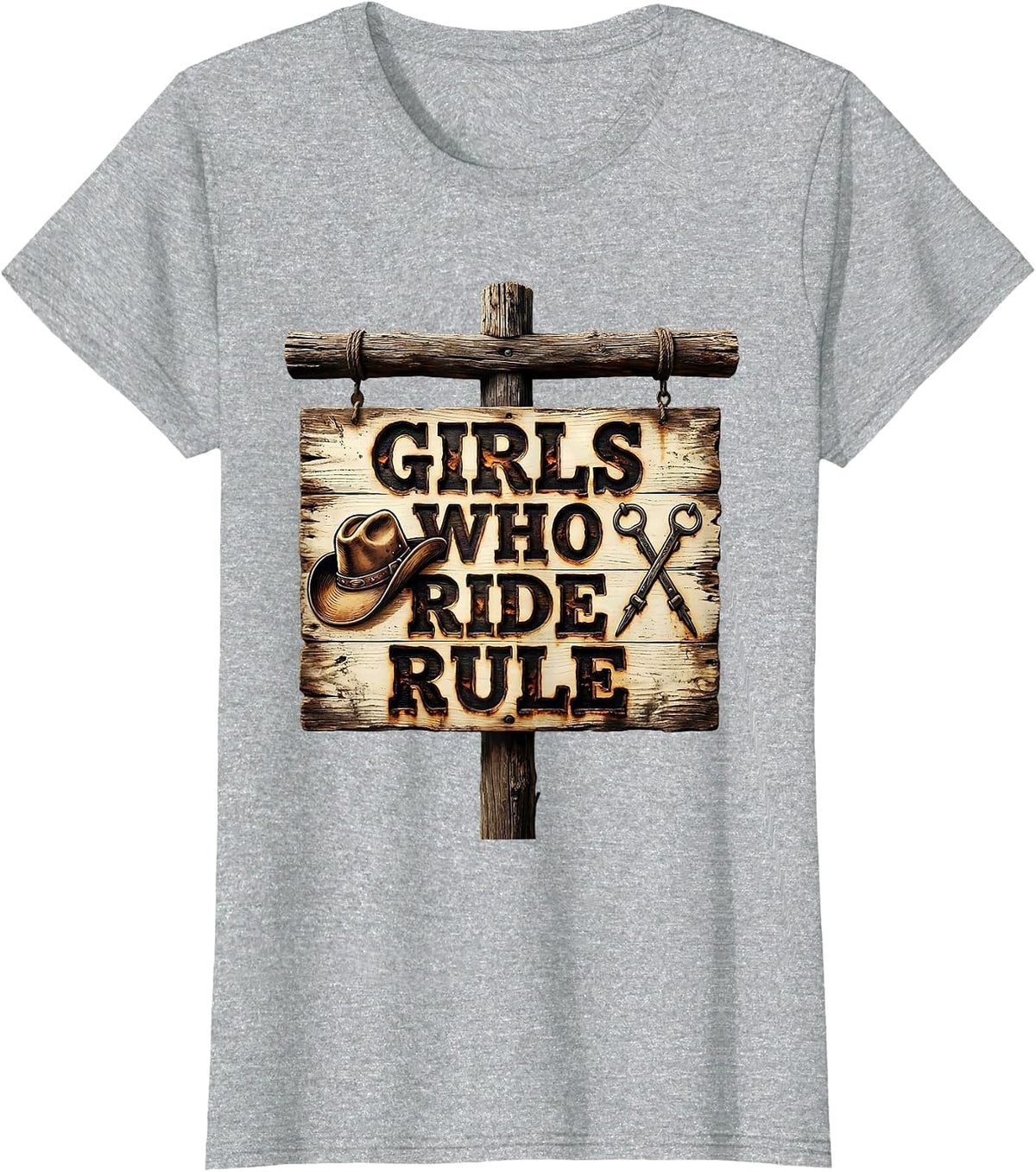 Girls Who Ride Rule Cowgirl Design T-Shirt - Heather Grey