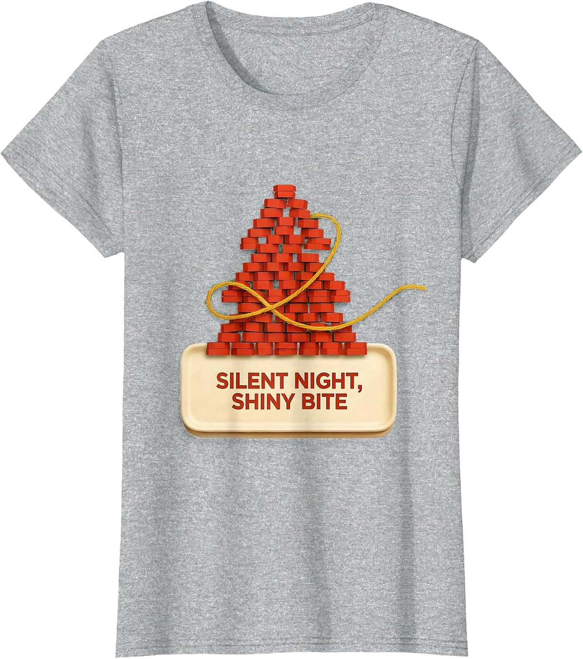 Silent Night, Shiny Bite Funny Dentist Christmas Dental T-Shirt - Heather Grey