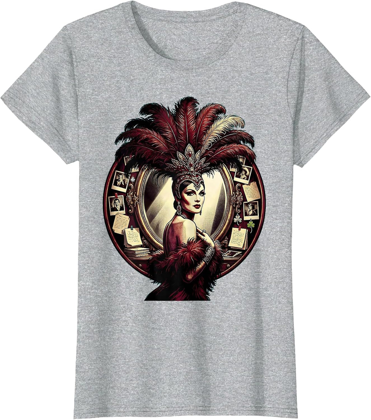 Women's Showgirl Backstage Mirror Illustration Graphic T-Shirt - Heather Grey