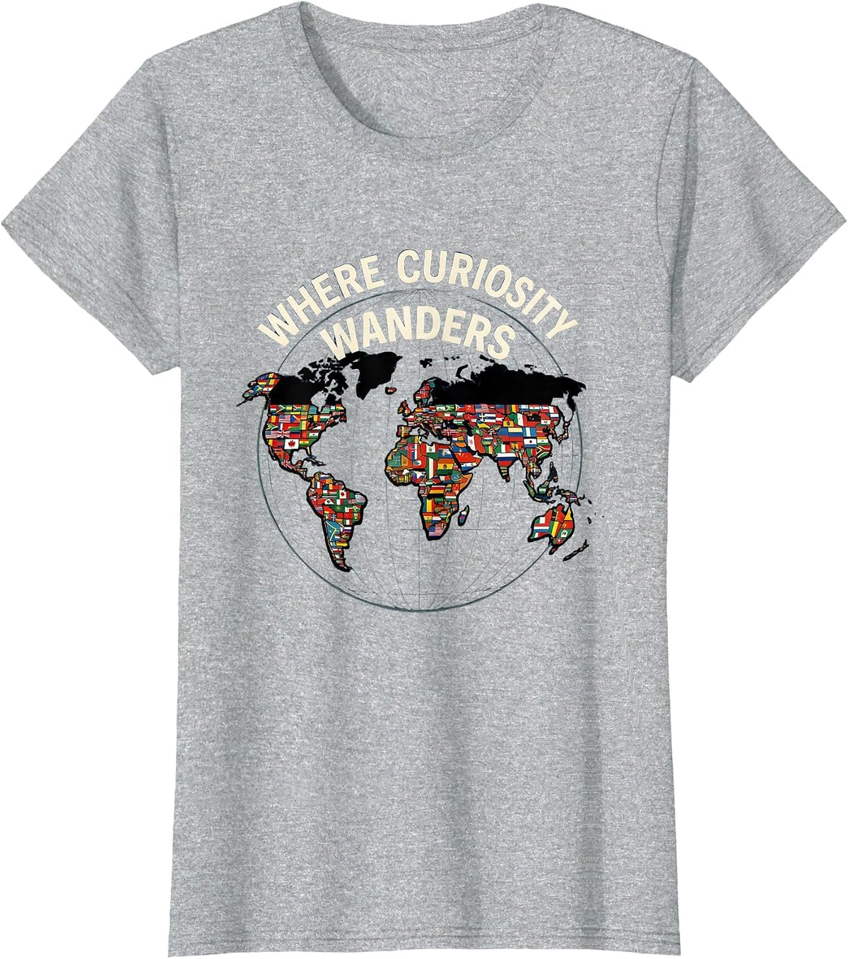 Where Curiosity Wanders Travel Lover Geography Enthusiast T-Shirt - Heather Grey