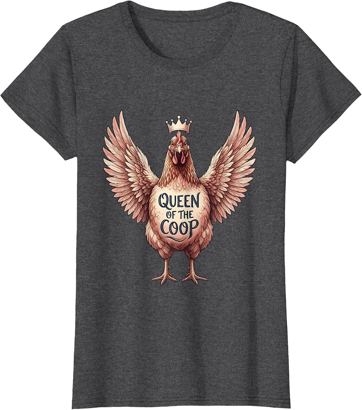 Women's Queen of the Coop Chicken Design T-Shirt - Dark Heather Grey