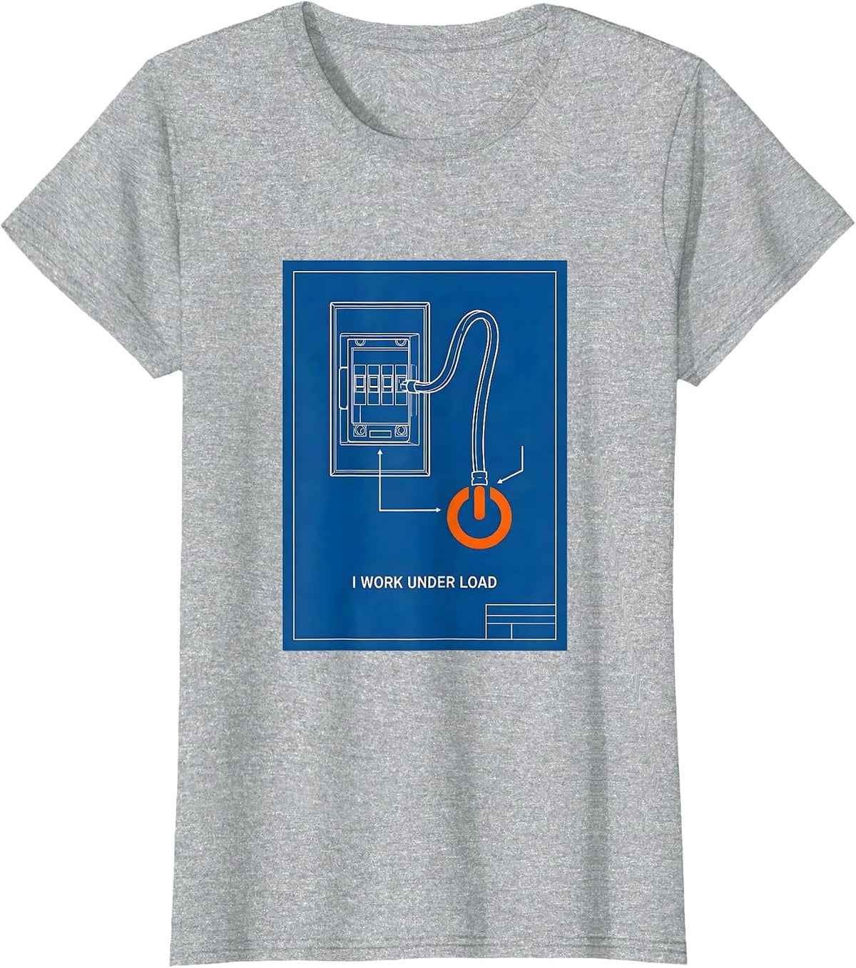 Women's I Work Under Load Technical Blueprint Skeleton Electrician T-Shirt - Heather Grey