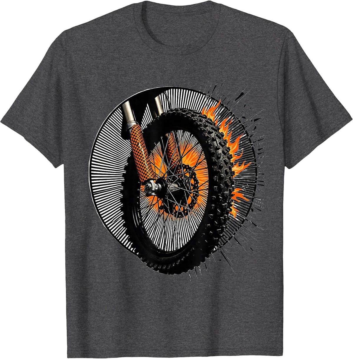 Men's Dirt Bike Wheel Moire Op Art Motocross Rider T-Shirt - Dark Heather Grey